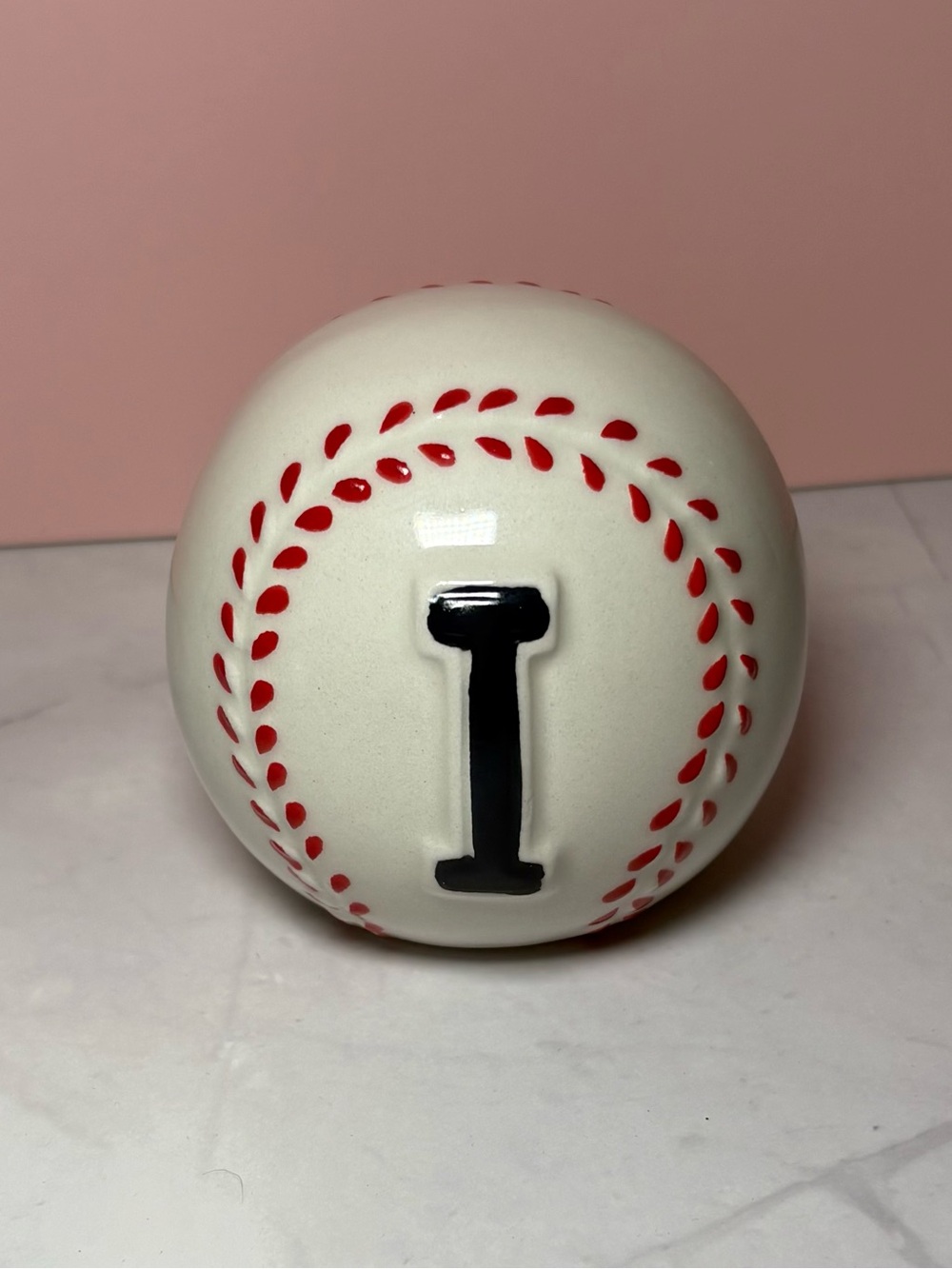 ⚾️ Monogram 'I' Ceramic Baseball Decor